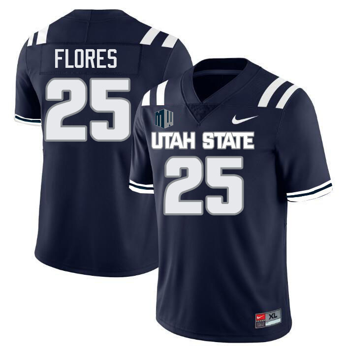 Utah State Aggies #25 Noah Flores College Football Jerseys Stitched Sale-Navy